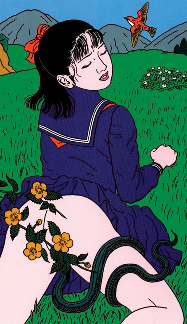 Toshio Saeki art FRIDGE MAGNET Love with a grass-snake image 3