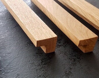 Maniglie in legno Maniglie per mobili minimaliste, Maniglie lunghe per cassetti, Maniglie sottili per guardaroba, Pomelli in legno dalla linea moderna, Estremità arrotondate in rovere massiccio