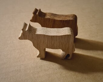 Cow Knob Hangles, Wood Animal Hooks,Pulls for Children Wardrobe, Farm Drawer Handles