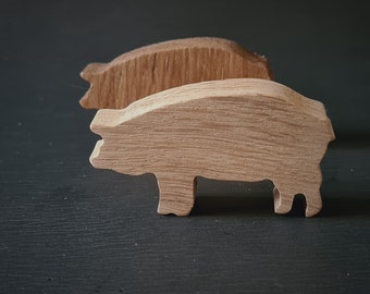 Wooden Pig Knobs, Pull Handles for Children's Room Furniture, Farm Animal Drawer Handles