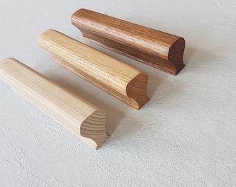 Comfortable pull handles handmade of oak wood, Original knobs modern minimalist, Pull-out cabinet pulls, Unique handles