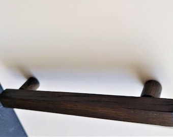 Brass Pulls Bar Cabinet Wood Hardware Handles, Brushed Wooden Interior Handles  Black Oak FUNI