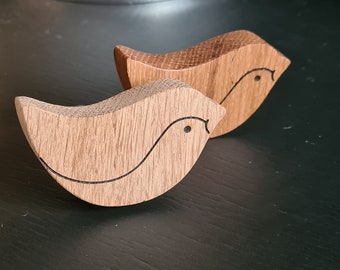 Trähandtag i fågelstil, handtag i trä i form av Sparrow-stil för barnrum, Montessorimöbler för barns byrå