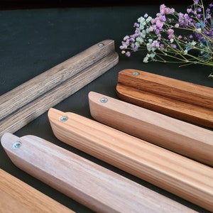 Long Rounded ends Wood handles, oak industrial pulls, mid century modern dresser pulls, pull-out cabinet handle