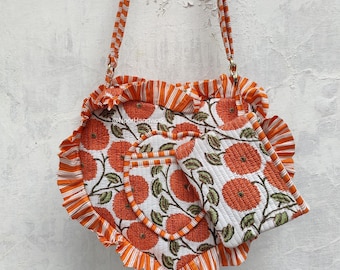 Handmade Quilted Cotton Tote Bag: Heart Style, Adjustable Strap