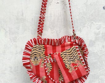 Handmade Quilted Cotton Tote Bag: Heart Style, Adjustable Strap