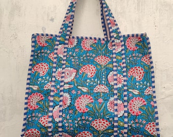 Quilted Tote Bag Cotton Shopping Handbag Gifted Item