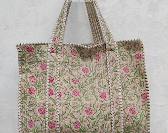 Handmade Quilted Cotton Tote Bag: Floral Design, Lightweight & Foldable