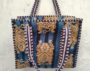 Cotton Quilted Large Shopping Tote Bag For Picnic