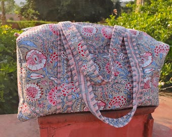 Cotton Quilted Duffle Bag: Handmade Travel Carry-on