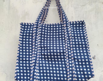 Quilted tote bag cotton bag with inside pocket journey and picnic shopping handbag