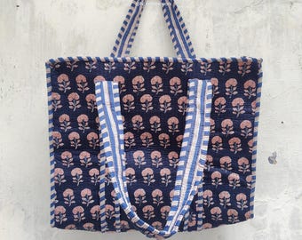 Handmade tote bag cotton bag with inside pocket journey and picnic shopping handbag