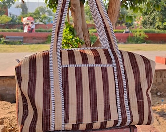 Cotton Quilted Duffle Bag: Handmade Travel Carry-on