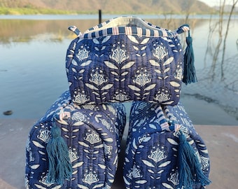 Quilted cotton cosmetic bag set, new design toiletry bag, 3 pcs gifted item