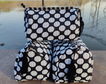 Quilted cotton cosmetic bag set, new design toiletry bag, 3 pcs gifted item