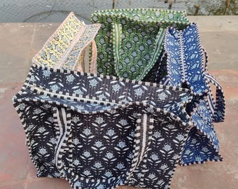 Quilted tote bag: Cotton carry handbag, Picnic Bag with zip closure