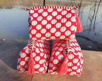 Quilted toiletry bag , cosmetic pouch, 3 set vanity bag gifted item