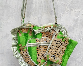 Handmade Quilted Cotton Tote Bag: Heart Style, Adjustable Strap