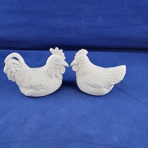 Ceramic Rooster and Hen, Ceramic Chickens, ready to paint, u paint chickens, Chicken figurines, Chicken decoration, ceramic bisque chickens