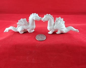 Ceramic Dragon Figurines, Unpainted Bisque, DIY Craft (Set of 2)