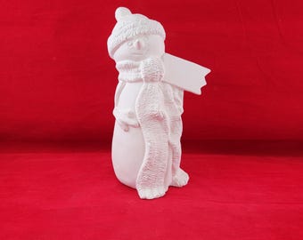Ceramic Snowman Figurine with Hat and Scarf, Ready to Paint