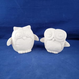 Ceramic Owls, Ceramic Bisque Owl figurines (set of 2), ready to paint, u paint ceramics, cute owl figurines, Owl decoration, adorable owls