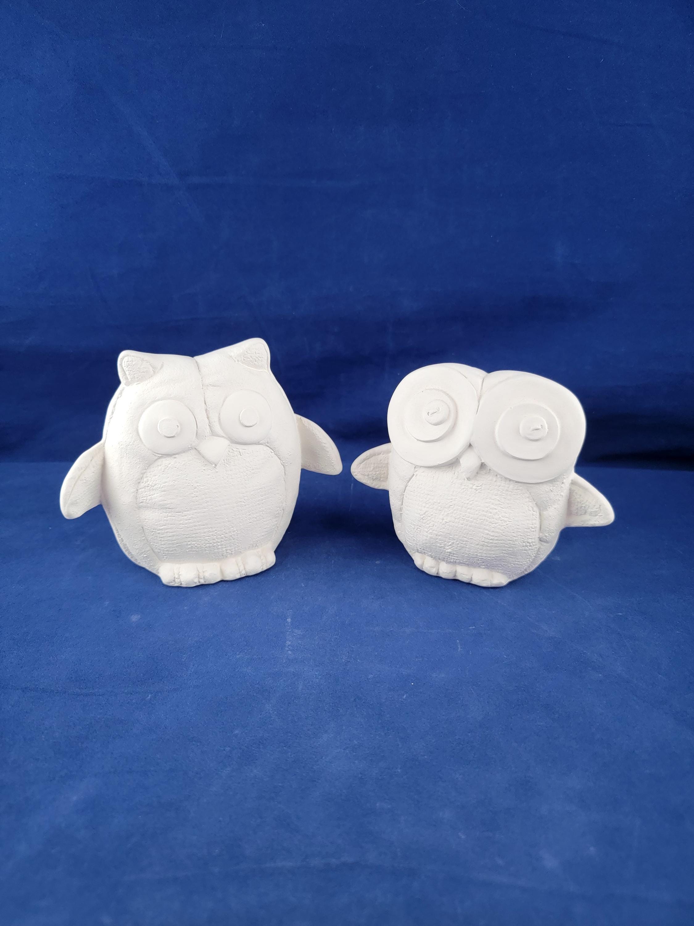Ceramic Owls, Ceramic Bisque Owl figurines (set of 2), ready to paint, u paint ceramics, cute owl fi