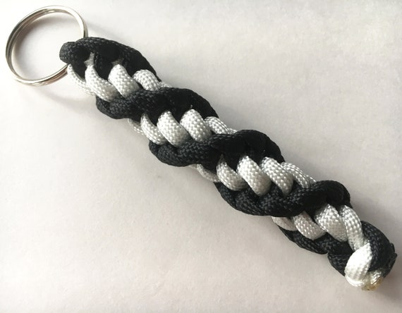Car Key Chain Gray White Braided Paracord Survival Keychain