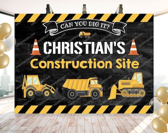 construction site banner, dump truck backdrop, excavator backdrop, construction birthday party, digger truck Birthday, construction birthday