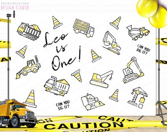 construction birthday party backdrop, construction trucks party decor, boys excavator transportation party, boys truck party decor sign,