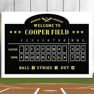 custom baseball scoreboard backdrop, baseball first birthday, Personalized Baseball Scoreboard Family Name Sign, Rookie of the Year decor