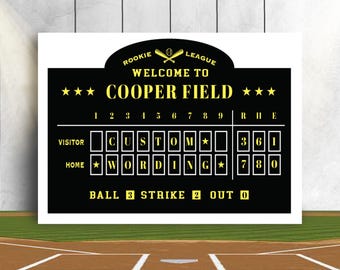custom baseball scoreboard backdrop, baseball first birthday, Personalized Baseball Scoreboard Family Name Sign, Rookie of the Year decor