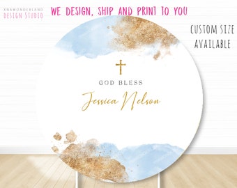 god bless baptism backdrop, Christening Baptism, First Communion Backdrop, Baptism Decorations, girl Baptism Banner, boy Baptism round cover