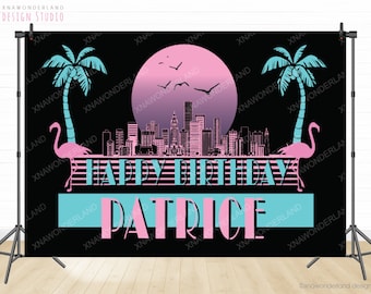 Miami vice Backdrop banner, custom Miami vice, 80s party backdrop, 80s theme banner, custom retro party, 80s party backdrop, retro theme