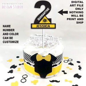 Quarantine Cake Topper, First Birthday, Caution Party, Stay Home Birthday, Custom Number, Custom ...