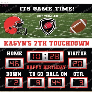 football birthday backdrop, custom touchdown football party decor, baby football party, football scoreboard backdrop, football kids party