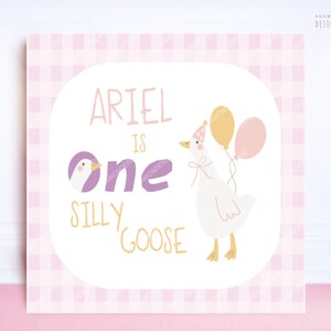 One silly goose birthday backdrop, girl pink first birthday silly goose, Personalized Banner 1st Birthday , custom silly goose party decor