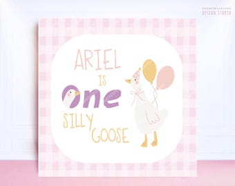 One silly goose birthday backdrop, girl pink first birthday silly goose, Personalized Banner 1st Birthday , custom silly goose party decor