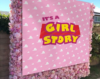 it's a girl story, girl story backdrop, boy story backdrop, girl story banner, girl pink baby shower, baby girl shower, baby shower decor
