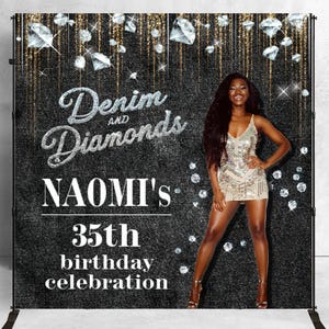 denim and diamonds backdrop, glitter denim theme party banner, denim diamond decor party sign, custom denim party, denim blink sweet 16 png