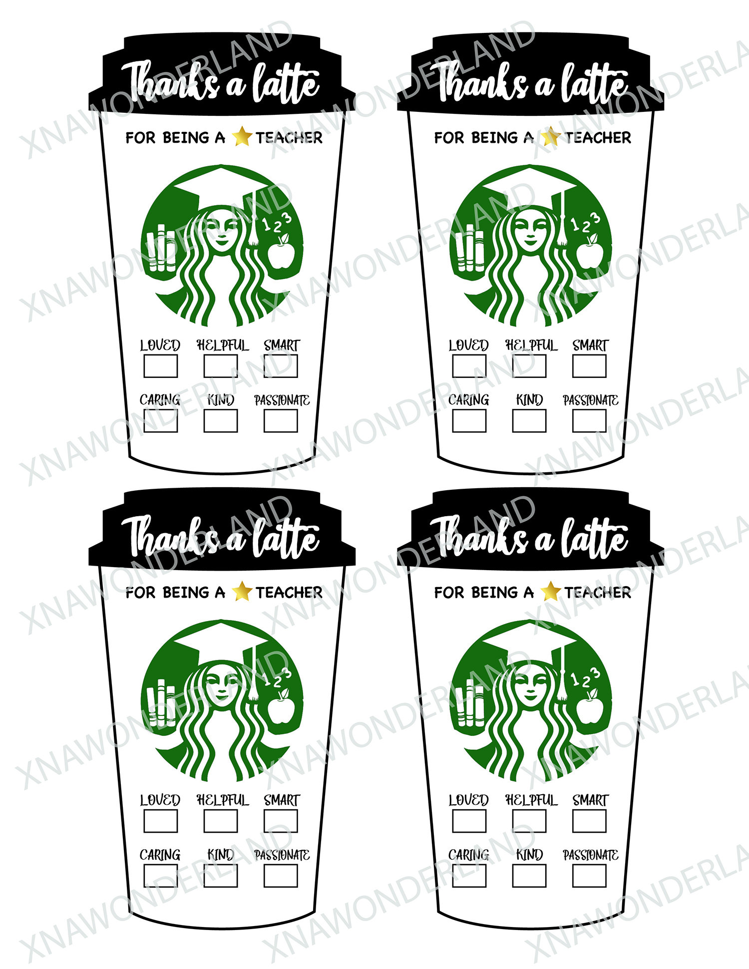 Starbucks Thank You Tag Thanks a Latte Teacher Gift Tag Etsy