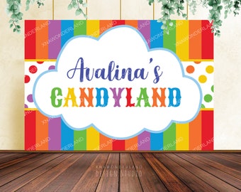 Sweet Candyland Backdrop, rainbow stripes birthday Banner, candy land Party Decoration, two sweet candy Birthday celebration, rainbow party
