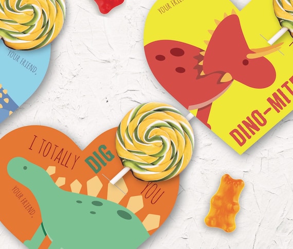 Download Valentines Day Dinosaur Gift Lollipop Holder Dino Gift Card Etsy PSD Mockup Templates