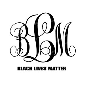 May include: Black Lives Matter text with a stylized monogram of the letters BLM in black.