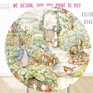 Peter rabbit round backdrop, Peter rabbit party banner, peter rabbit birthday decor, Peter rabbit background, peter rabbit photo background
