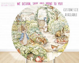 Peter rabbit round backdrop, Peter rabbit party banner, peter rabbit birthday decor, Peter rabbit background, peter rabbit photo background
