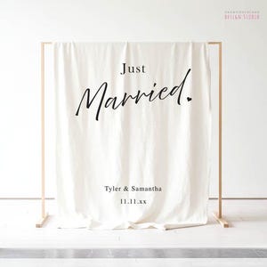 just married backdrop, quote wedding backdrop, rustic script wedding backdrop, fabric wedding banner, custom wedding tapestry