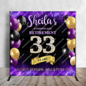 custom purple black gold retirement backdrop, retirement party banner, retirement photo sign, retirement decor poster, retirement svg png