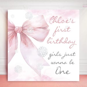 Girls Just Wanna Be One birthday backdrop, 1st pink Birthday Girl, decor bow girls party, pink fun retro preppy, girls pink bow tie banner