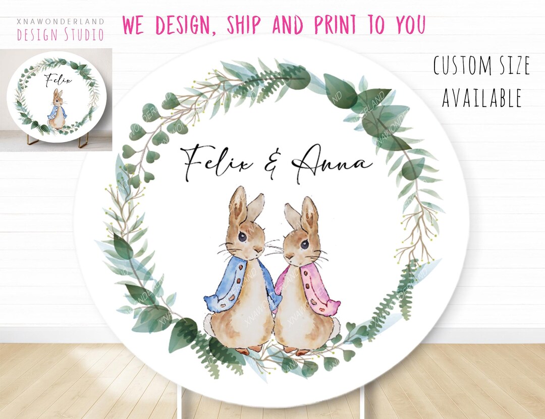 Peter Rabbit Circle Frames Custom Name Peter Rabbit Round Backdrop, Peter Rabbit Party Banner ...